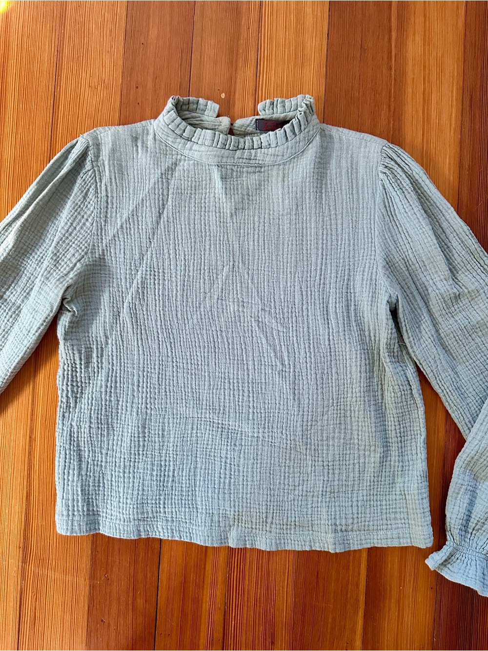 Kokoro Roma Smocked Neck Long-Sleeve Top in Light Sage Made in Italy